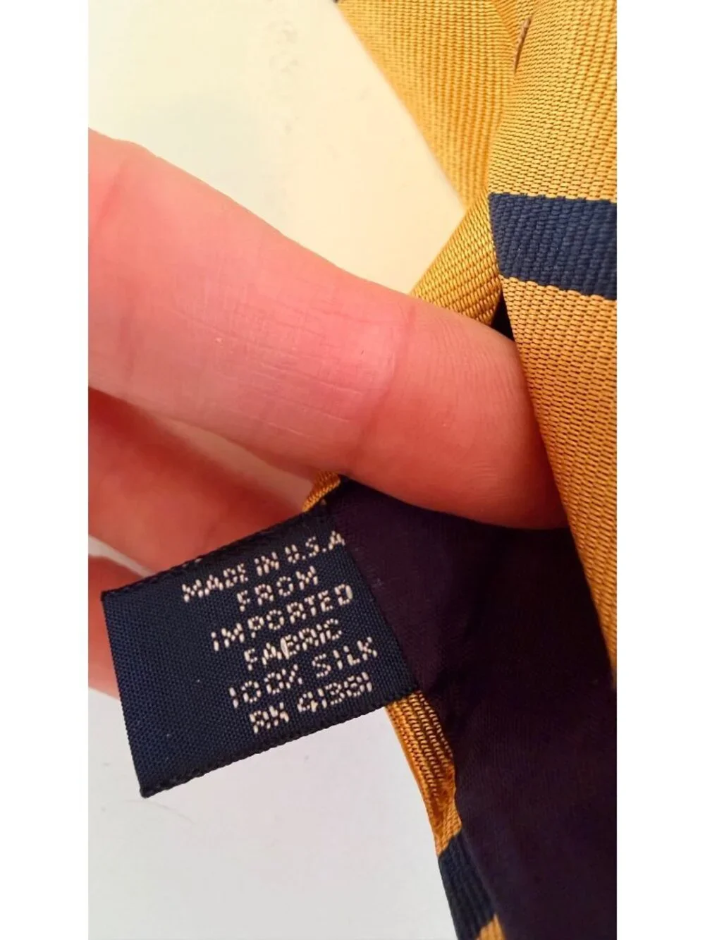 Polo By Ralph Lauren Gold & Navy Blue Striped 100% Silk Handmade Tie Made In USA